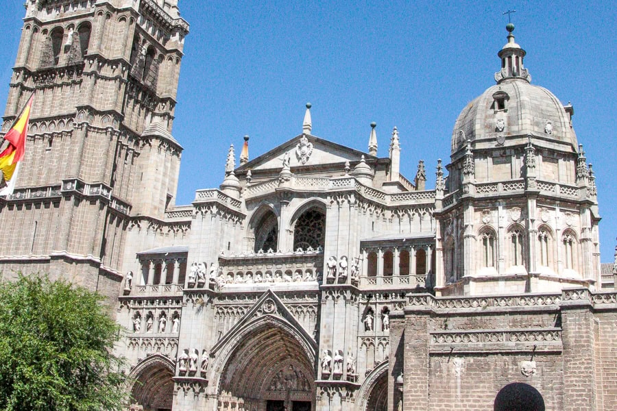 Exterior of Toledo Cathedral, one of Spain’s grandest Gothic cathedrals.