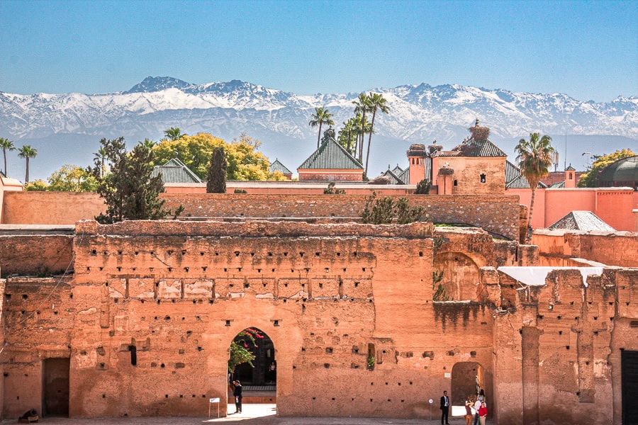 Climbing the El Badi Palace ramparts for Medina and Atlas Mountain views was a highlight of our Marrakech 3 day itinerary.