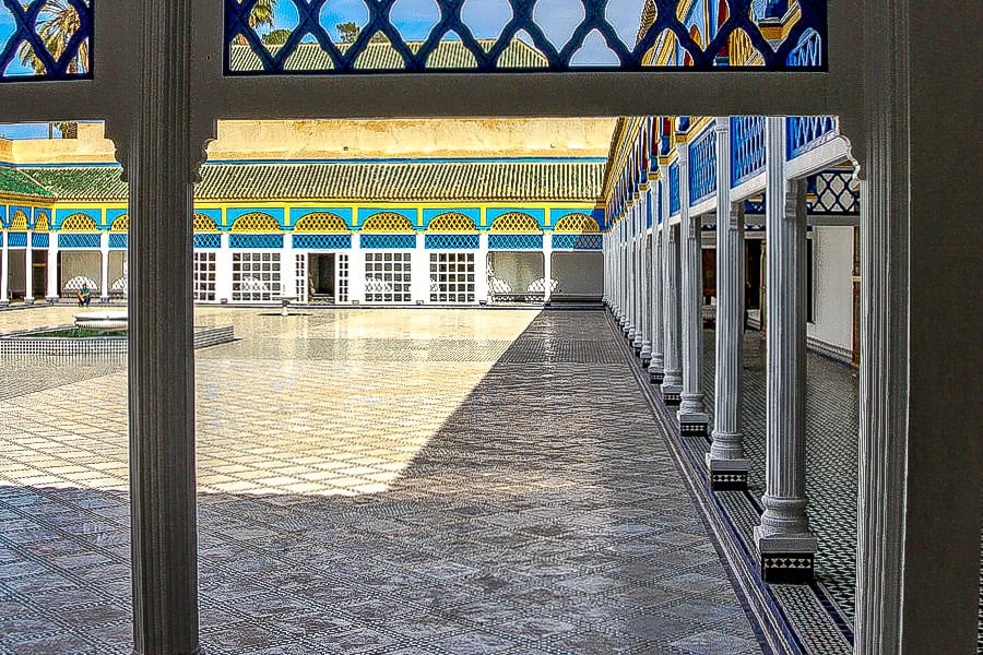 The colourful Cour d'Honneur with its Carrera marble floor was one of the highlights of our Marrakech 3 day itinerary.