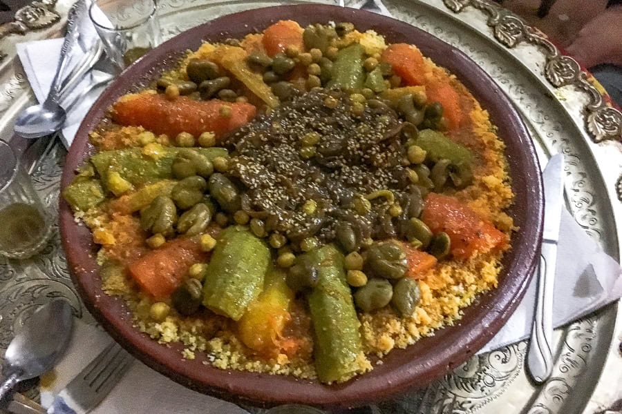 An enormous vegetarian tagine, served up during a food tour in Marrakech.