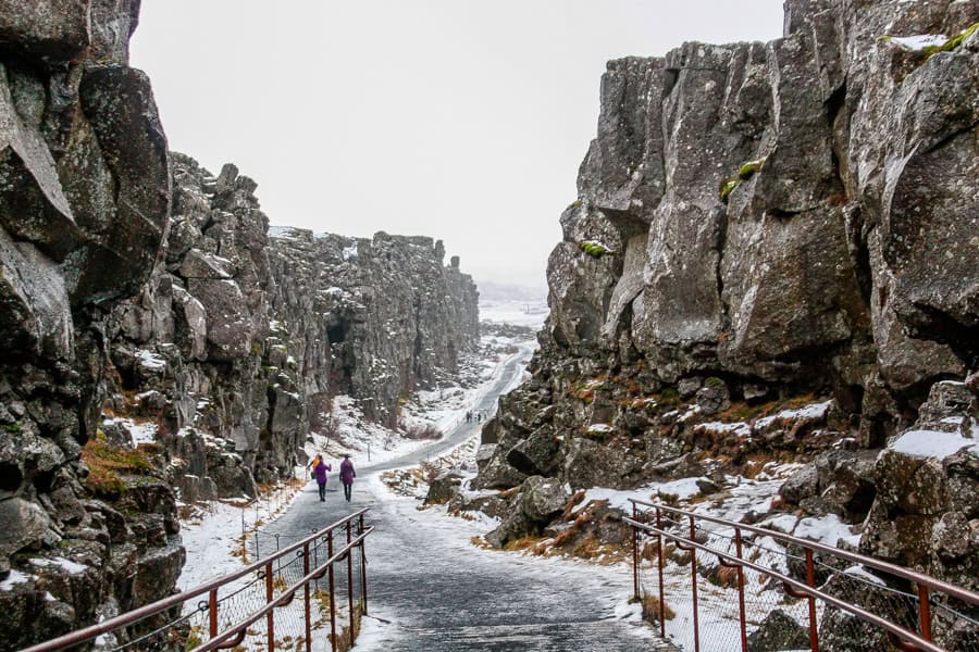 Land of fire and ice – continental plates meet in wintery Thingvellir National Park on the Golden Circle route.