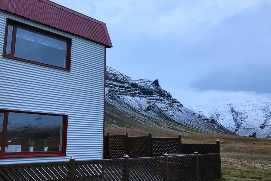 A guesthouse on the Snaefellsnes Peninsula offers up stunning wintery views as we road trip Iceland.