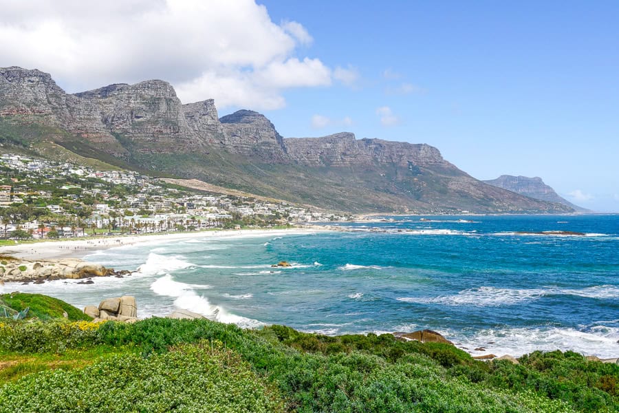 Views of Camps Beach and the spectacular Twelve Apostles from the hop-on-hop-off bus – one of the best things to do in Cape Town.