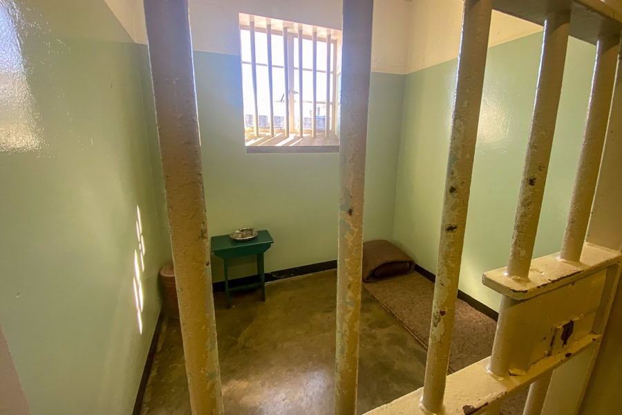 The inside of Nelson Mandela’s cell on Robben Island is a very poignant reminder of the apartheid regime.