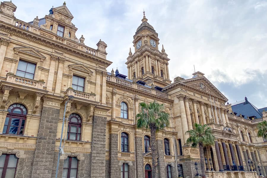 View of Cape Town’s City Hall, the famous site of Nelson Mandela’s first speech after release from prison.