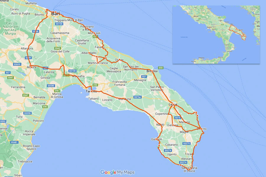 Interactive Google map of this 14 day Itinerary for Puglia.