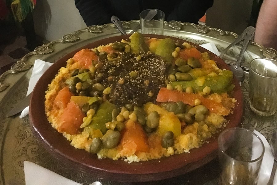 A tasty mountain of couscous and veg, something you’ll see plenty of when visiting Marrakech.