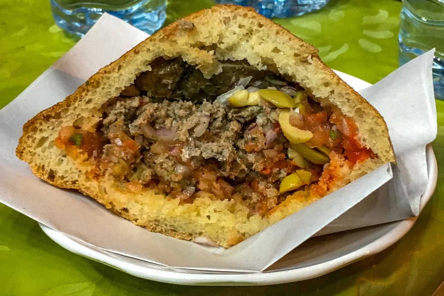 A surprisingly tasty sardine kefta sandwich (hout quari), something we didn’t expect to find on our Moroccan food tour.